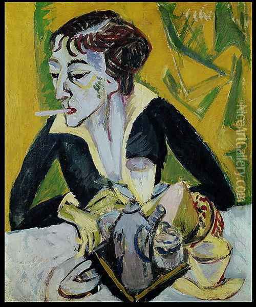 Erna with Cigarette Oil Painting - Ernst Ludwig Kirchner