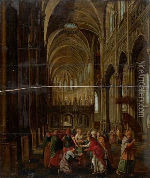 Figures Within A Cathedral Interior Oil Painting - Peeter, the Elder Neeffs