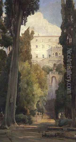 The Villa dEste, Tivoli Oil Painting - Ettore Roesler Franz