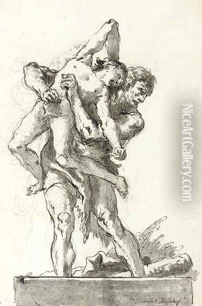 Hercules and Antaeus 5 Oil Painting - Giovanni Domenico Tiepolo