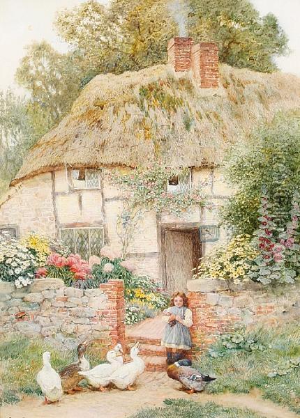 At The Cottage Gate Oil Painting - Arthur Claude Strachan