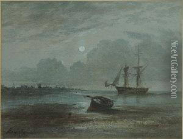 Moonlit Ship At Anchor Oil Painting - Charles Bodmer