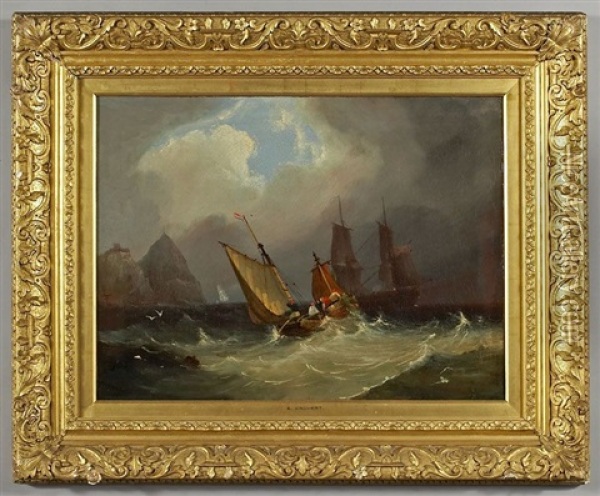 Ships At Sea Oil Painting - Edwin Sherwood Calvert