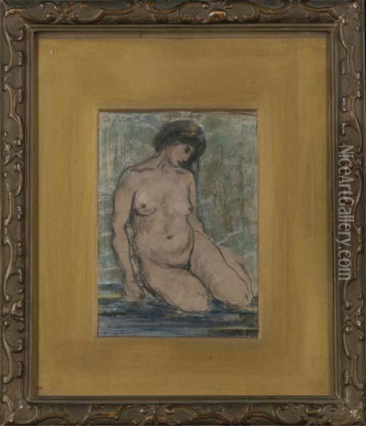 Study Of A Nude Oil Painting - Alfred Partikel
