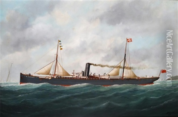 Steam Vessel Rubens Leaving Le Havre Oil Painting - Victor Charles Edouard Adam