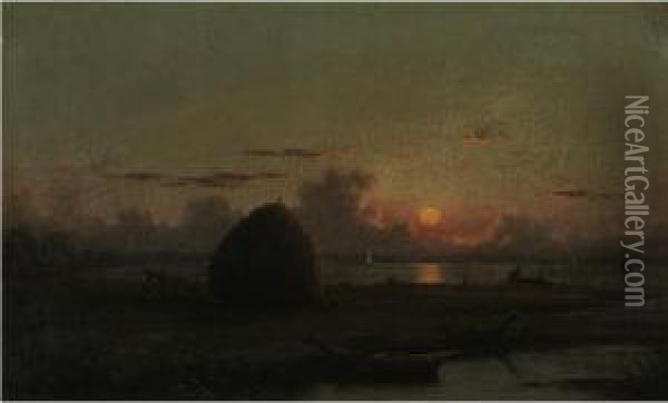 Haystack At Sunset Oil Painting - Martin Johnson Heade