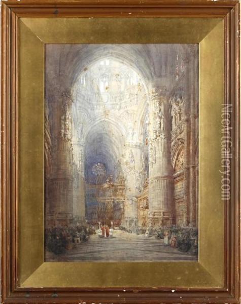 Burgos Cathedral Interior Oil Painting - Henry Charles Brewer