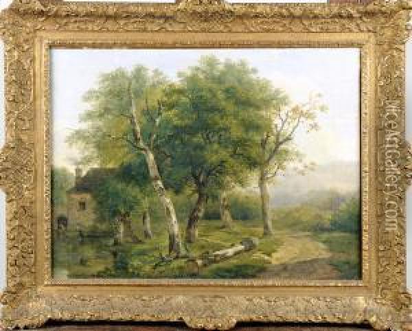 Paysage Aux Grands Arbres Oil Painting - Theodore Fourmois