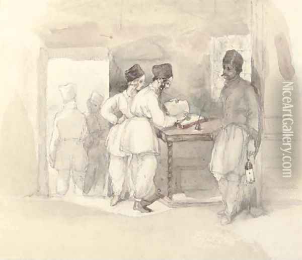 Cossacks signing the register Oil Painting - William Simpson