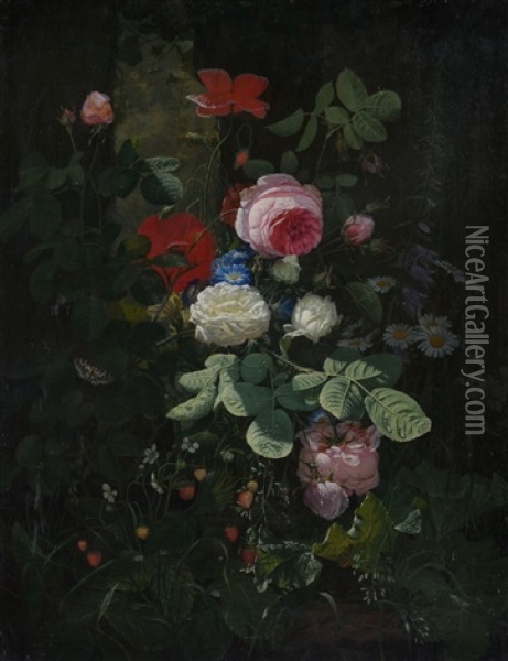 Still Life Of Flowers Oil Painting - Otto Didrik Ottesen