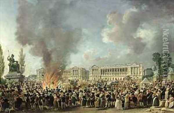 The Celebration of Unity Destroying the Emblems of Monarchy Place de la Concorde Oil Painting - Pierre-Antoine Demachy