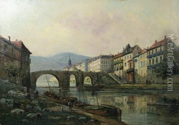Village Bridge Oil Painting - Francisco Masriera y Manovens
