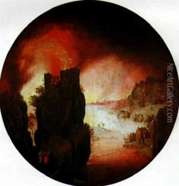 Loth Et Ses Filles Fuyant Sodome Oil Painting - Herri met de Bles