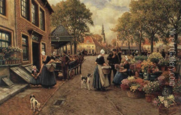 Bloemenmarkt Oil Painting - Henri Houben