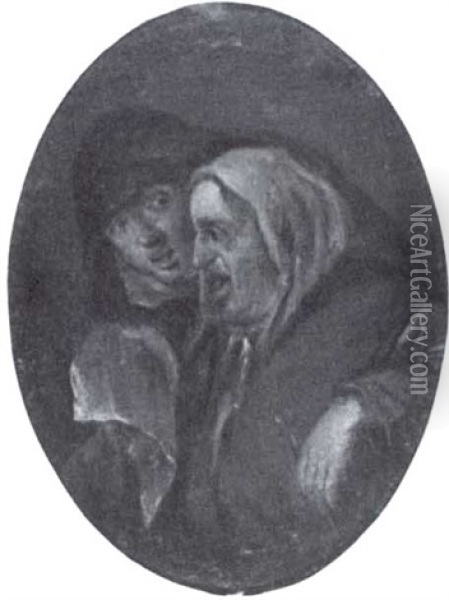 Old Man And Old Woman Oil Painting - Egbert van Heemskerck the Elder