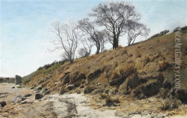 Beach Slope With Trees Oil Painting - Janus la Cour
