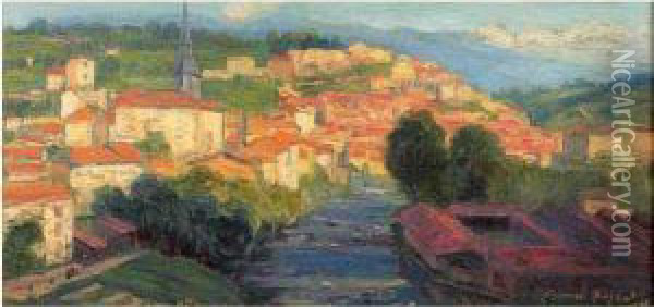 Le Village Oil Painting - G. Busset