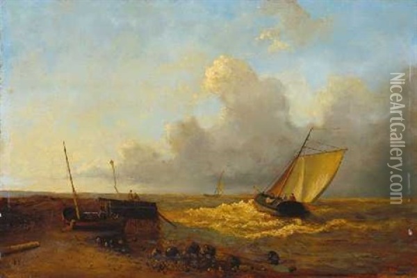 Auslaufende Segelboote Bei Sturmischer See Oil Painting - Adrianus David Hilleveld