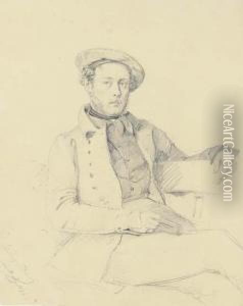 Portrait Of A Seated Man, Three-quarter-length, Wearing Aberet Oil Painting - Johann Moritz Rugendas