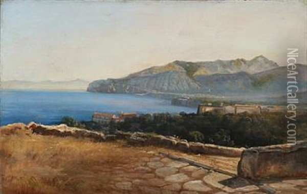 View From Sorrent Oil Painting - Thorald Laessoe