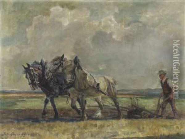 Pflugender Bauer Mit Schimmel Und Braunem Oil Painting - Josef Correggio