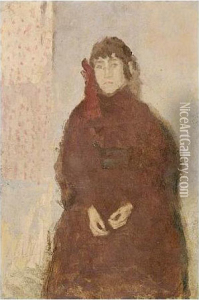 Young Woman In A Mulberry Dress Oil Painting - Gwendolen John