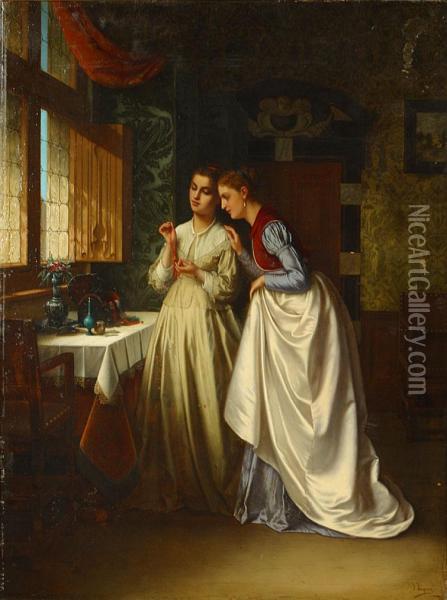 Deux Dames Et Une Boite A Bijoux Oil Painting - Josse Impens