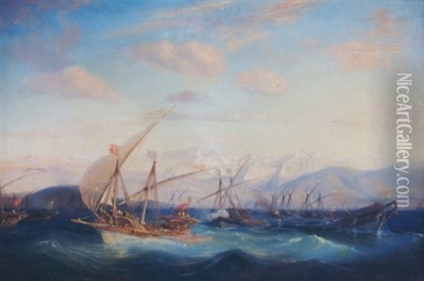 Battle At Sea Oil Painting - Baron Jean Antoine Theodore Gudin