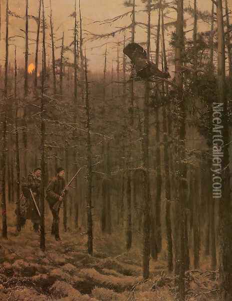 Wood-Grouse Hunting Oil Painting - Jozef Chelmonski