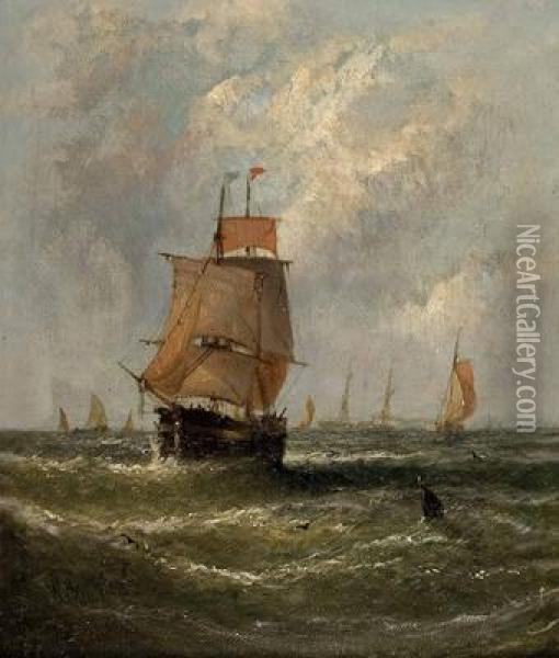 Flotte Auf Hoher See Oil Painting - William Adolphu Knell