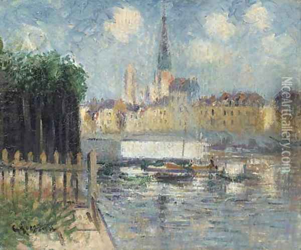 L'eglise au bord de la riviere, Rouen Oil Painting - Gustave Loiseau