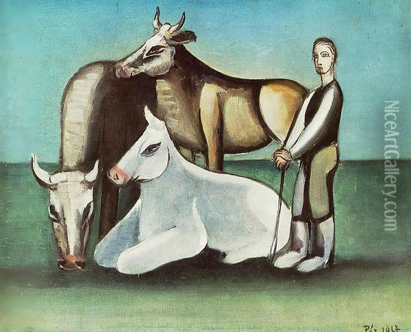 Bulls 1948 Oil Painting - Bela Onodi