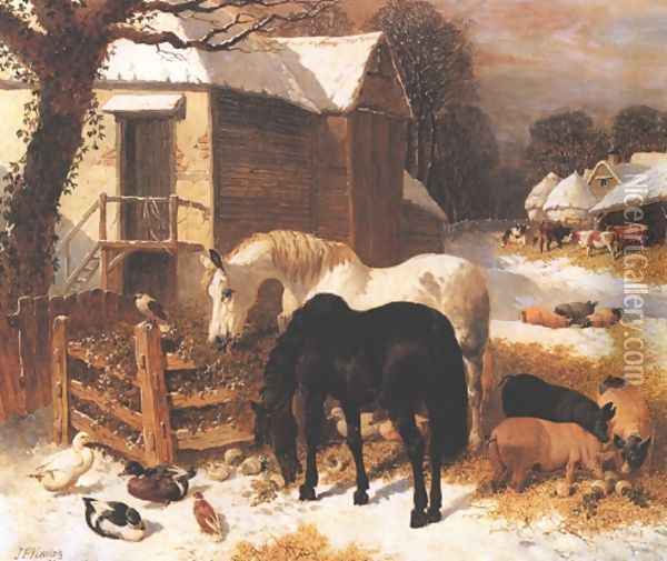 Barnyard In Winter Oil Painting - John Frederick Herring Snr