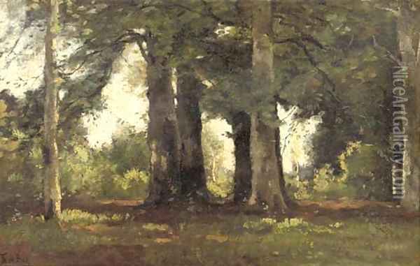 A forest Oil Painting - Theophile Emile Achille De Bock