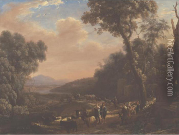 Pastoral Landscape With Huntsmen Oil Painting - Claude Lorrain (Gellee)