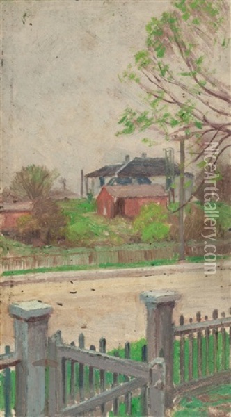 Picket Fence (view Of Chandler House From The Onderdonk House Front Porch, 128 French Place, San Antonio, Tx) Oil Painting - Julian Onderdonk