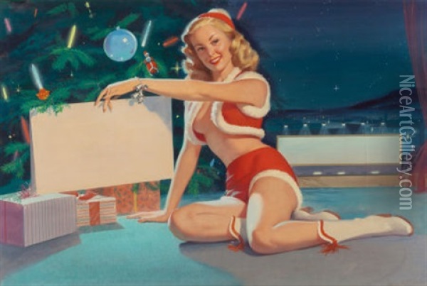 Christmas Pin-up Oil Painting - William J. Medcalf