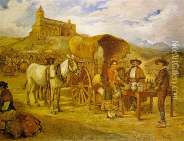 Romeria En Segovia Al Pie Del Santuario Oil Painting - Emilio Poy Dalmau