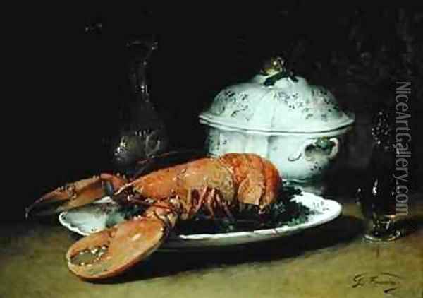 Still Life with a Lobster and a Soup Tureen Oil Painting - Guillaume-Romain Fouace