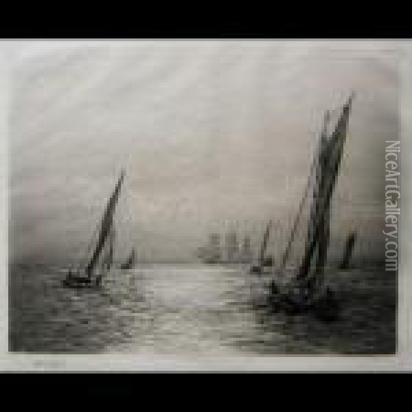Sailing Boats And Clippers - Portsmouth Oil Painting - William Lionel Wyllie