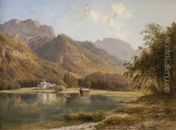 Der Langbathsee Im Salzkammergut Oil Painting - Ludwig Georg Eduard Halauska