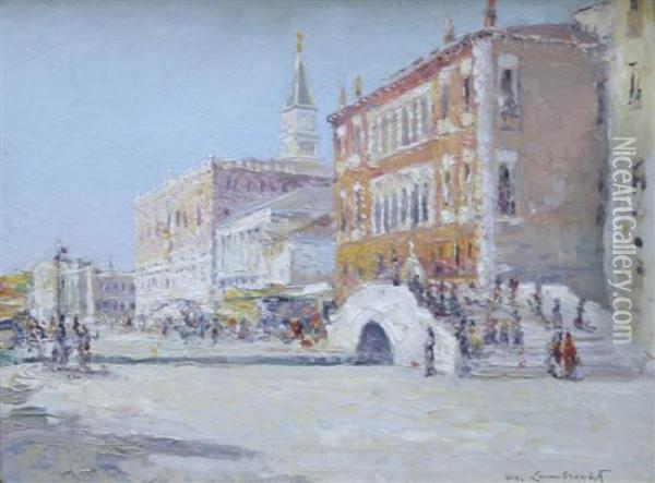 View Of The Ponte Della Paglia And Doge's Palace, Venice Oil Painting - William Adolphe Lambrecht