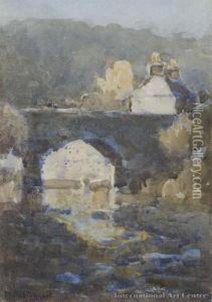 On The Bridge Oil Painting - Margaret Olrog Stoddart