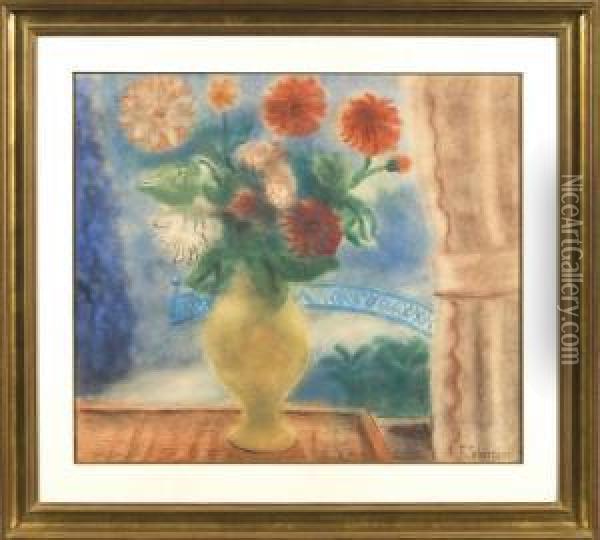 Vase De Fleurs Devant La Fenetre Oil Painting - Ferdinand Schirren