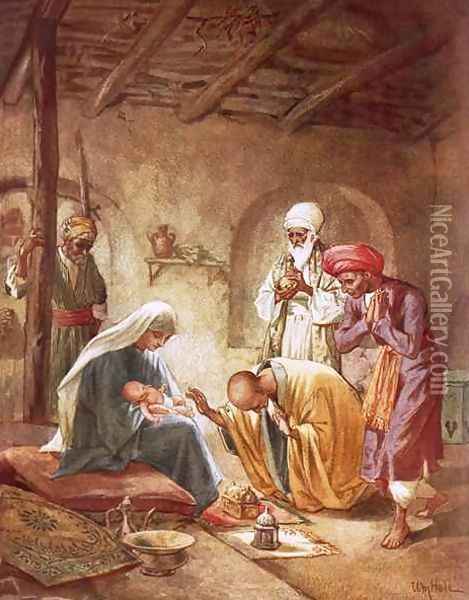 Three kings worshipping Christ Oil Painting - William Brassey Hole