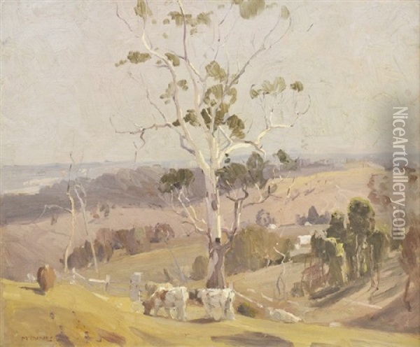 Cattle Grazing In A Hilly Landscape Oil Painting - William Beckwith Mcinnes