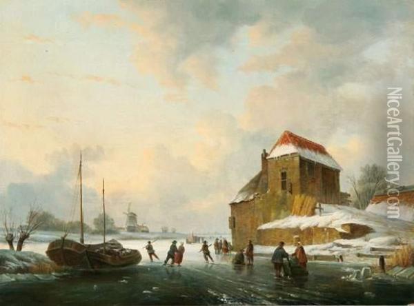 Auf Dem Eis. Oil Painting - Jan Jacob Coenraad Spohler