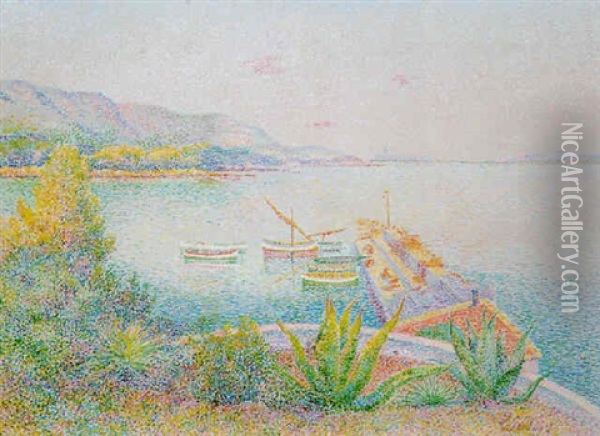 Vue De Port Oil Painting - Louis Gaidan