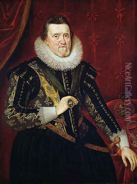 James VI of Scotland and I of England and Ireland (1566-1625) Oil Painting - Adam de Colone