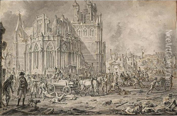 The Ruins Of Bergen Op Zoom After The Napoleonic Bombardment Oil Painting - Dirck Langendijk